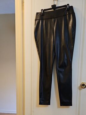 INC International Concepts Black Faux Leather Ponte Leggings, Size 12